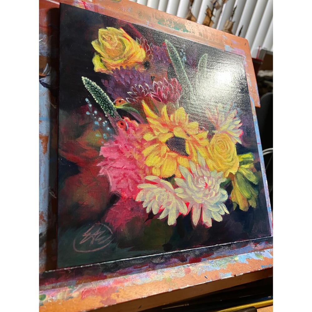 Artettina Original sunflower Painting floral Rose bouquet Art signed 2026 USA - Picture 8 of 8
